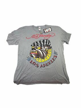 NWT Ed Hardy Los Angeles Bulldog Graphic T-Shirt Gray Men’s 4XL